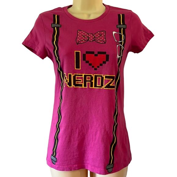 2 Monkeys Bright Pink “Nerdz” Cotton Tee Shirt Suspender Look Size M - Picture 1 of 7